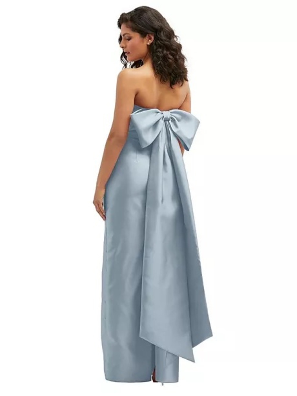ALFRED SUNG Light Blue Satin Dress with Bow - Picture 5 of 5